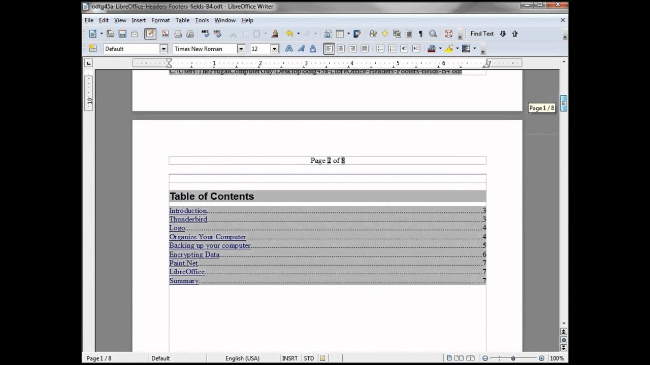 how to delete a header on spreadsheet in libreoffice
